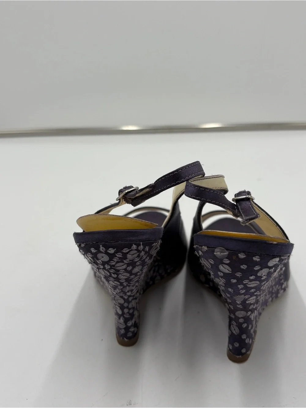 Vintage Fairycore Purple Sequin Wedge Slingback Peep Toe Michaelangelo Size 7.5